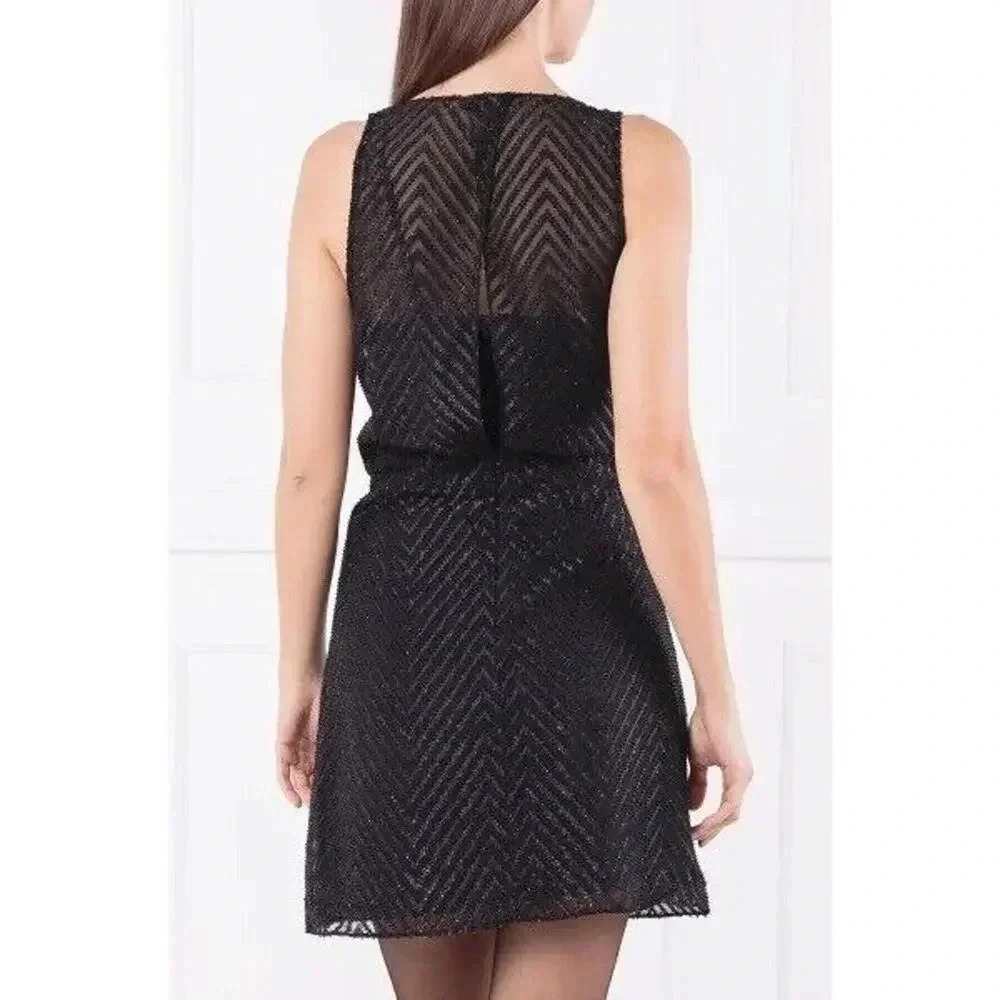 Armani Exchange SHEER GLITTER FIT FLARE BLACK Mini Dress Women Size 4 NWT - Picture 3 of 10